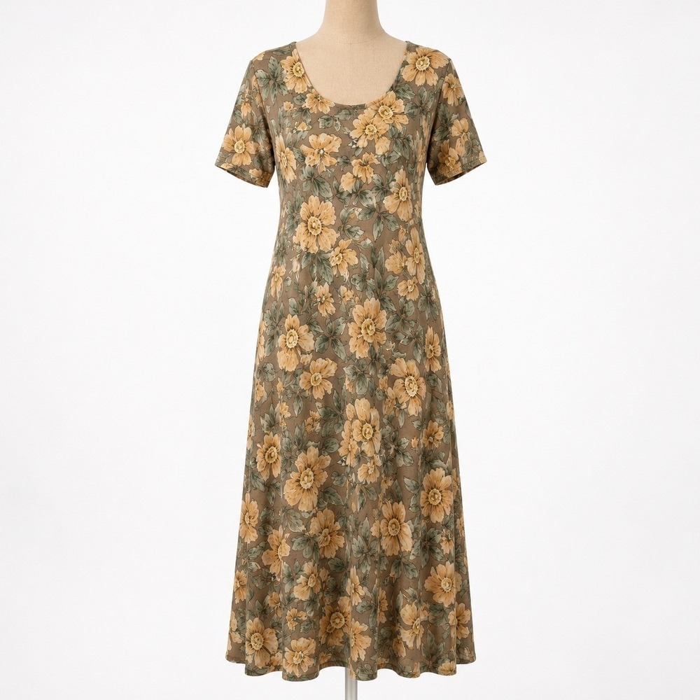 Vintage 90s Deadstock 100% Silk Floral Maxi Dress Size 12 Romantic Retro Cottage